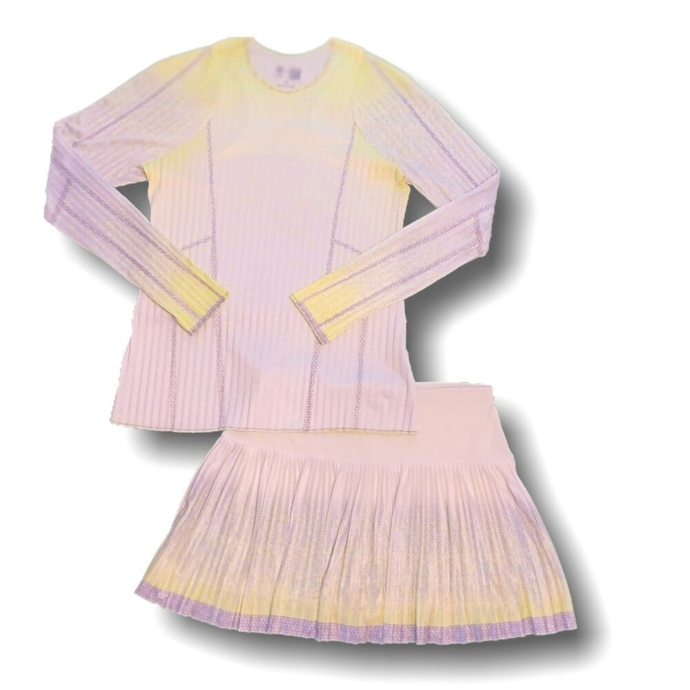 LUCKY IN LOVE tennis set LIGHT WEIGHT white neon grey SIZE Medium top & skirt
